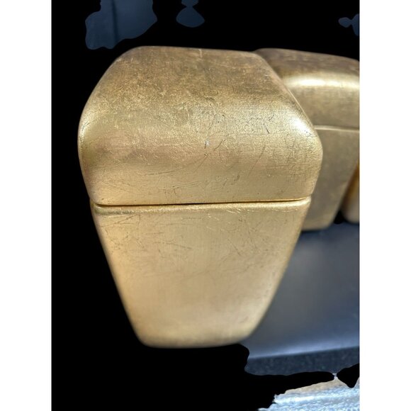 Luxe Gold Leaf Antiqued Bathroom Vanity Decor Lidded Canister Set Neiman Marcus - Picture 2 of 16